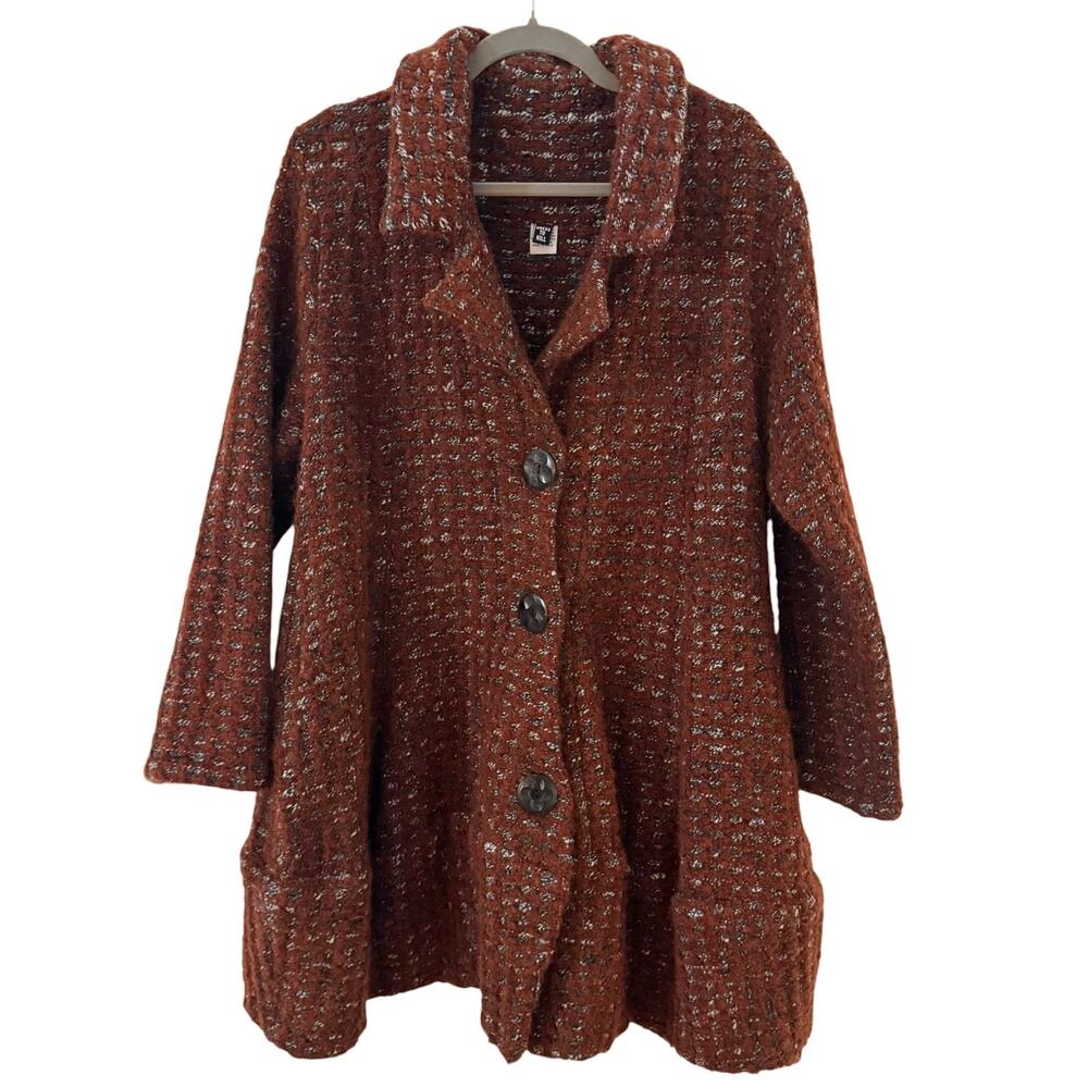 Dress to Kill Boucle Textured Cotton Lagenlook Coat Jacket Rust Brown One Size